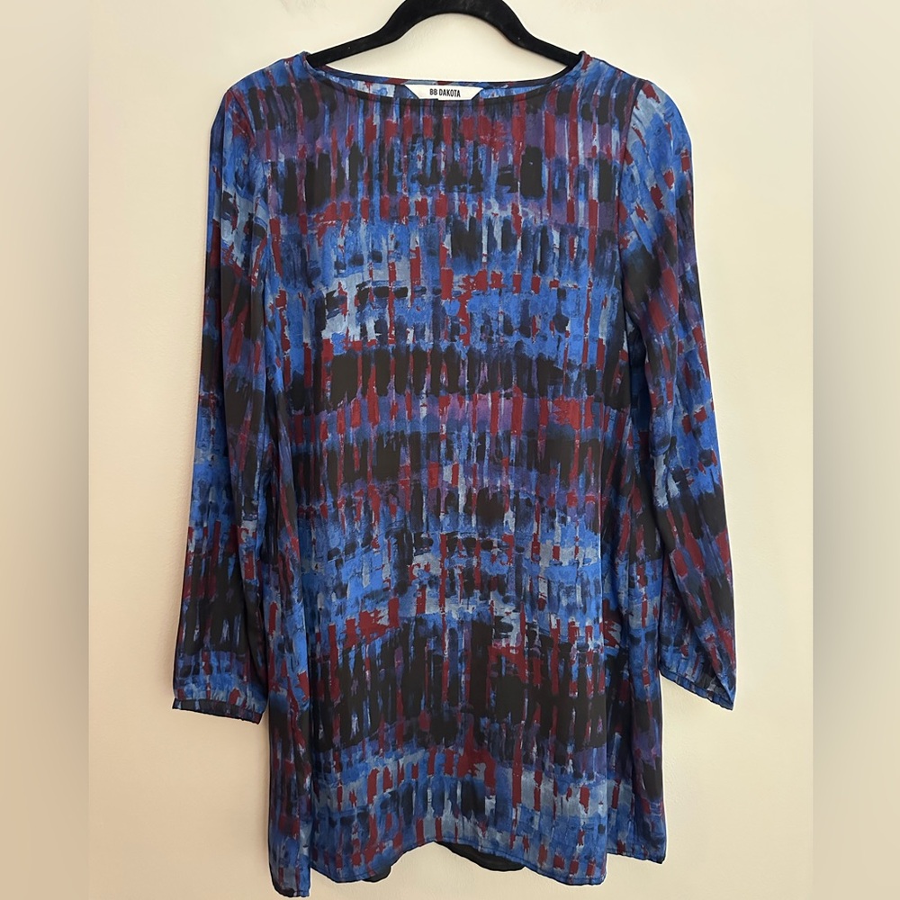 BB Dakota Emily Dress Blue Black Burgundy Small EUC - Picture 2 of 8
